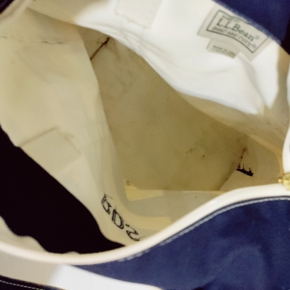 Rare Vintage LL Bean Heavy Canvas Two-Tone Yellow  Blue Trim Boat & Tote Bag USA - Picture 9 of 11